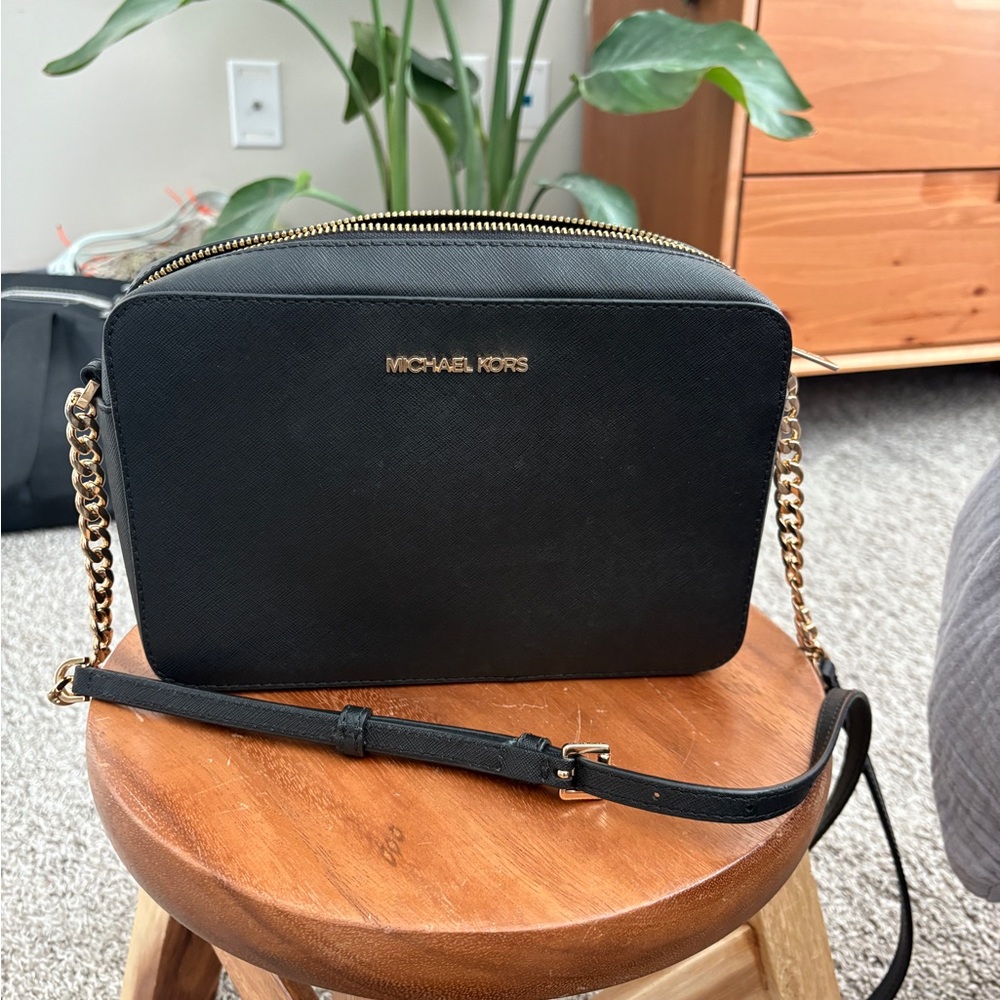 Michael Kors Black Crossbody Bag with Gold Accents